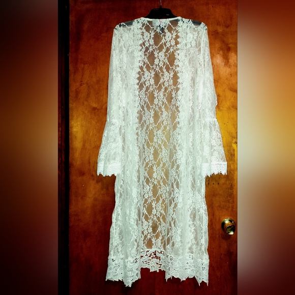 Kimono, White Lace, Beautiful, Sz.2X, Perfect for Weddings, Swimsuit Coverup, - Picture 2 of 9